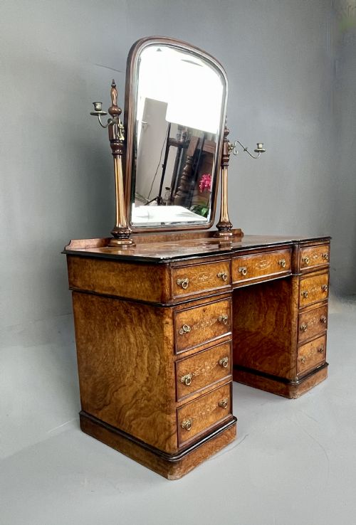 fig 1. Victorian burr walnut pedestal dressing table