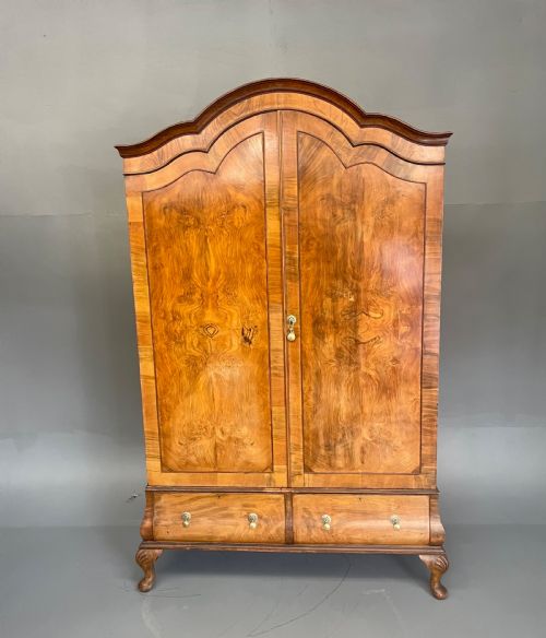 Antique Queen Anne Style Burr Walnut Wardrobe