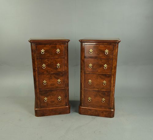 Pair of Victorian Burr Walnut Bedside Chests of Drawers