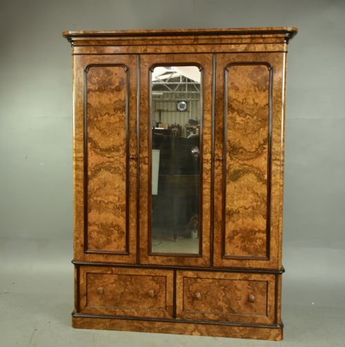 Victorian Burr Walnut Triple  Wardrobe Compactum by H Ogden Manchester