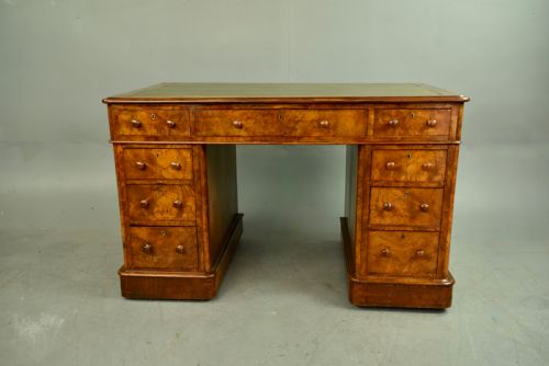 Victorian Burr Walnut Pedestal Desk