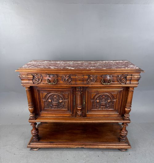 fig 1. French carved walnut marble top buffet sideboard