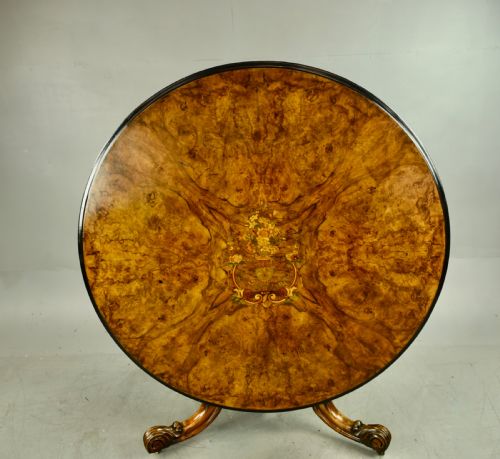 Victorian Round Burr Walnut Inlaid Dining/centre Table
