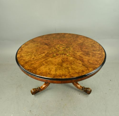 fig 1. Victorian round burr walnut inlaid dining/centre table