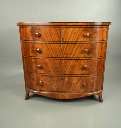 Large Regency Mahogany Bow Front Chest of Drawers