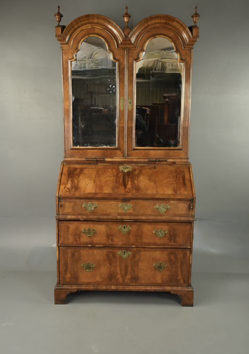 queen anne walnut bureau bookcase - CATEGORY: ANTIQUE BUREAU - DATED GEORGIAN
