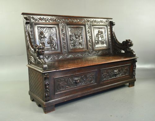 Antique Carved Oak Settle