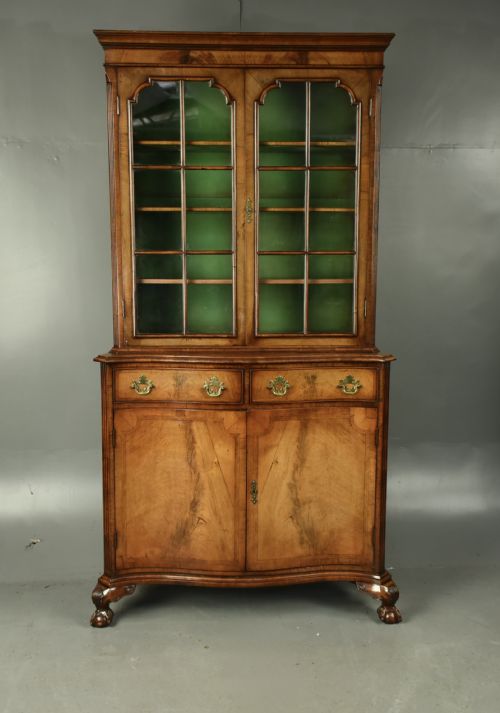 Walnut Queen Anne Style Serpentine Bookcase