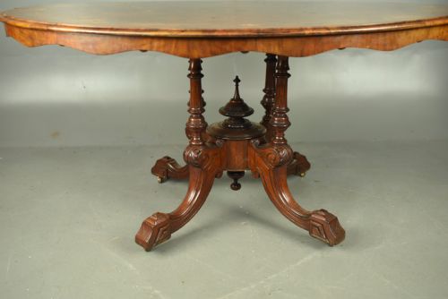 VICTORIAN BURR WALNUT INLAID DINING TABLE CENTRE TABLE - ADDITIONAL PHOTO 7