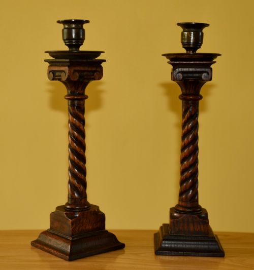 Pair of Oak Candle Sticks