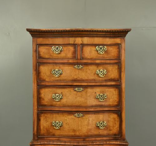 fig 1. Queen Anne serpentine walnut chest on chest tall boy