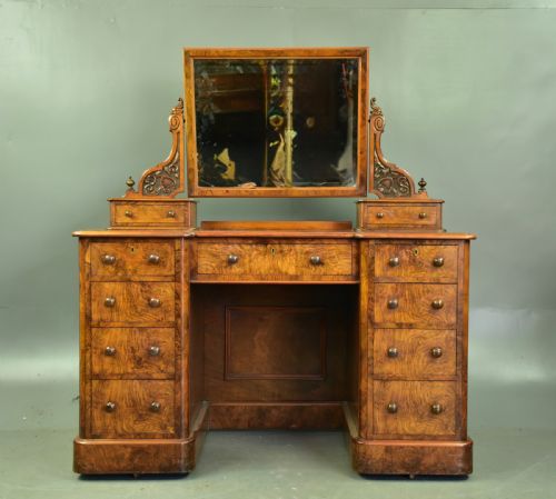 Victorian Burr Walnut Pedestal Dressing Table