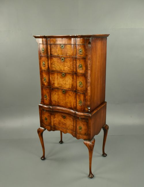 fig 1. Walnut Queen Anne style chest on stand tall boy