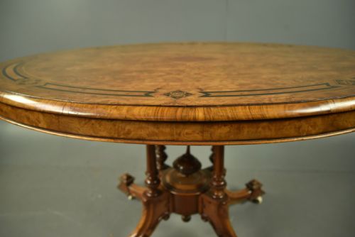 VICTORIAN INLAID WALNUT OVAL CENTRE TABLE - ADDITIONAL PHOTO 4