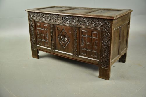 fig 1. 18th century carved oak coffer