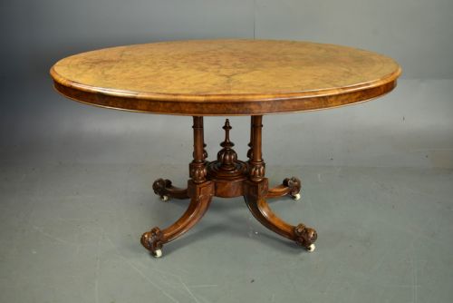 VICTORIAN BURR WALNUT INLAID OVAL BREAKFAST TABLE