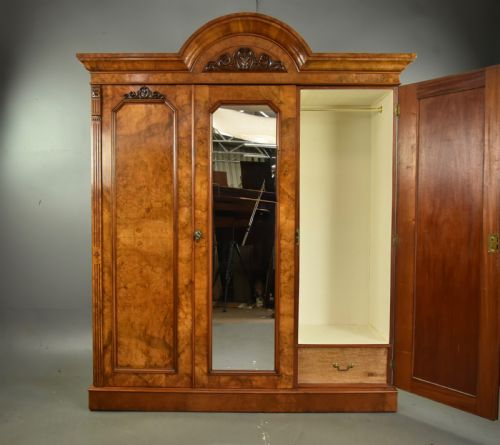 fig 1. Victorian burr walnut triple wardrobe compactom