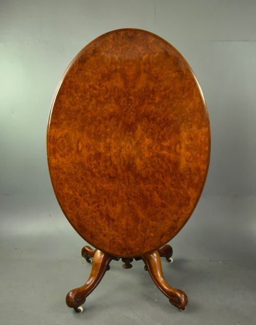 VICTORIAN OVAL BURR WALNUT BREAKFAST TABLE - ADDITIONAL PHOTO 2
