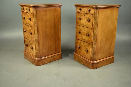 fig 1. Pair of Victorian burr walnut bedside chests of drawers