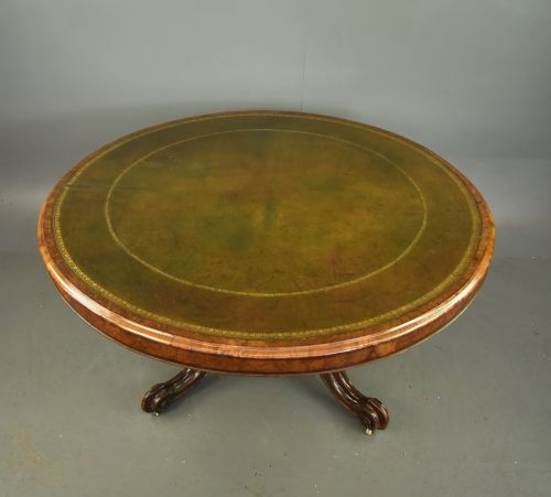 VICTORIAN WALNUT LEATHER TOP LIBRARY TABLE 64CIRCULAR CENTRE TABLE - ADDITIONAL PHOTO 1