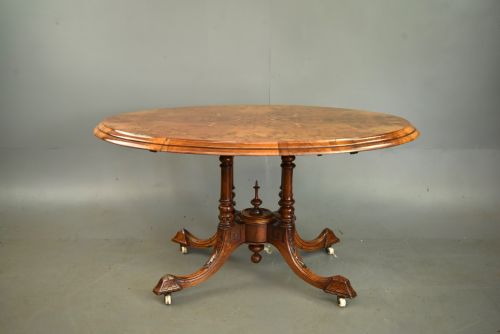 Antique Victorian Inlaid Walnut Oval Breakfast Table