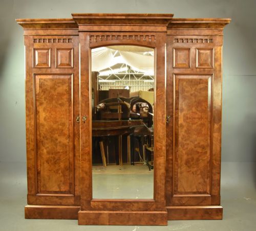 victorian burr walnut triple wardrobe - CATEGORY: ANTIQUE WARDROBES - DATED VICTORIAN