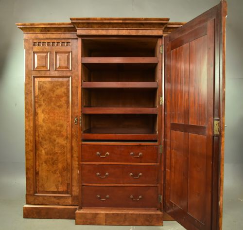 VICTORIAN BURR WALNUT TRIPLE WARDROBE - ADDITIONAL PHOTO 2