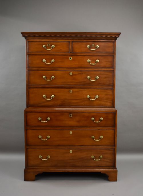GEORGIAN MAHOGANY TALL BOY CHEST ON CHEST