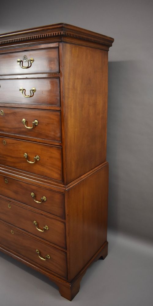 GEORGIAN MAHOGANY TALL BOY CHEST ON CHEST - ADDITIONAL PHOTO 4