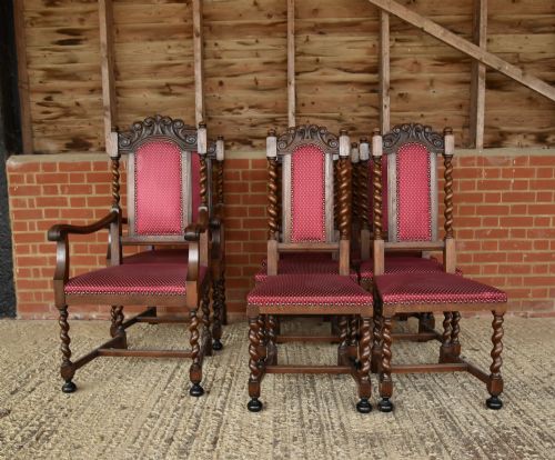 Set of Eight Oak Barley Twist Dining Chairs