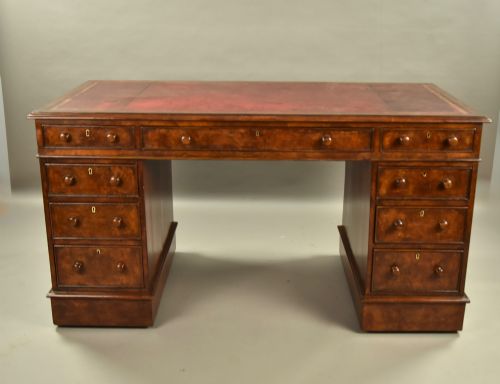 Victorian Burr Walnut Pedestal Desk