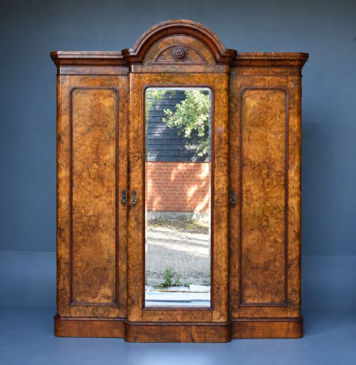 Victorian Burr Walnut Triple Wardrobe