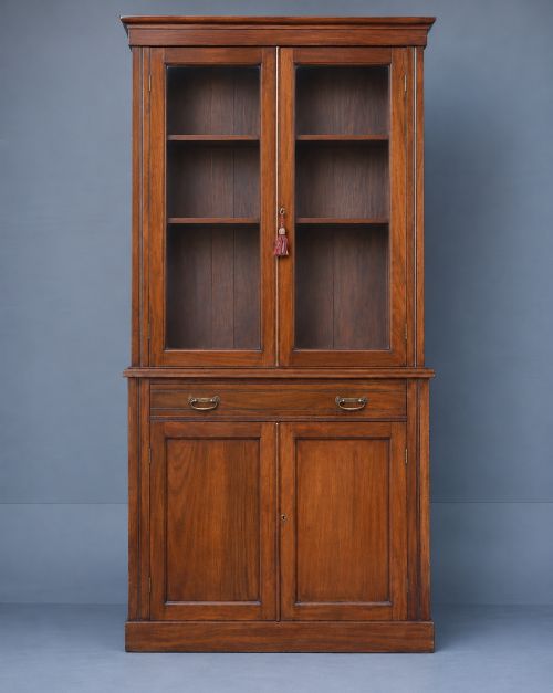 Victorian Walnut Bookcase Cabinet