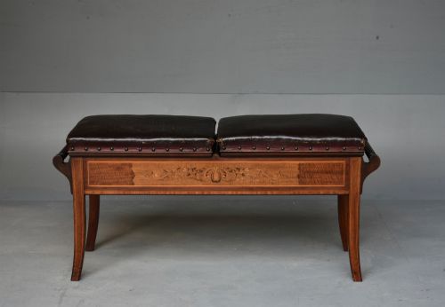 19th Century Inlaid Mahogany Duet Piano Stool