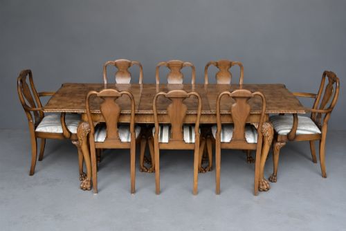 Walnut Queen Anne Style Dining Table and 8 Chairs
