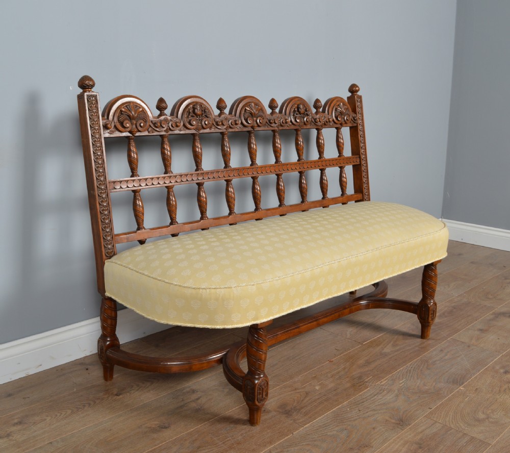 Antique carved walnut window seat  View II