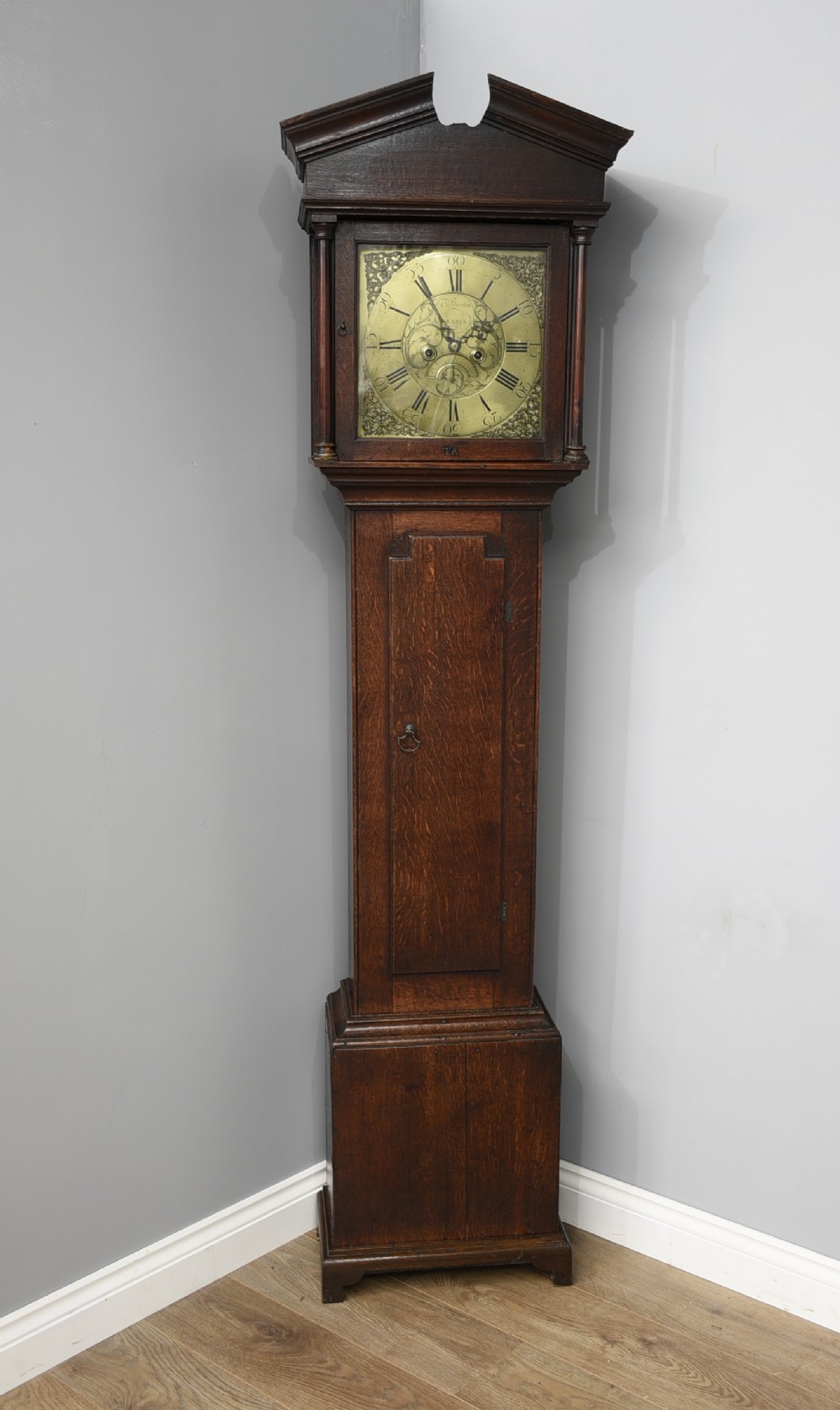 18th century oak grandfather clock E Burton Kendal 