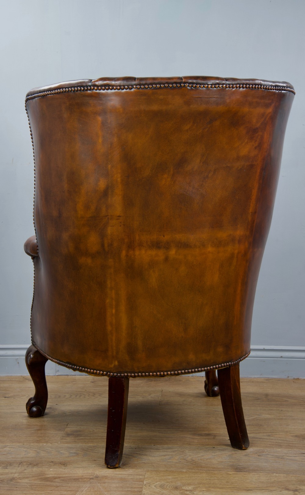 Antique 19th century leather barrel back porters wing chair  View VI