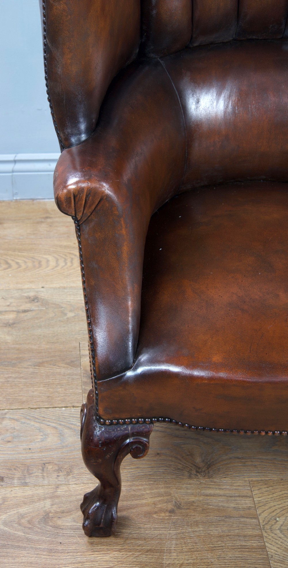 Antique 19th century leather barrel back porters wing chair  View VII