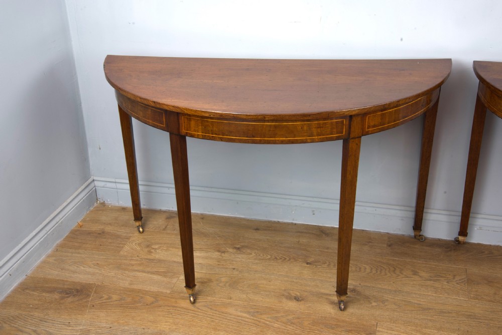 Pair of Antique Georgian mahogany Demi lune console tables  View III