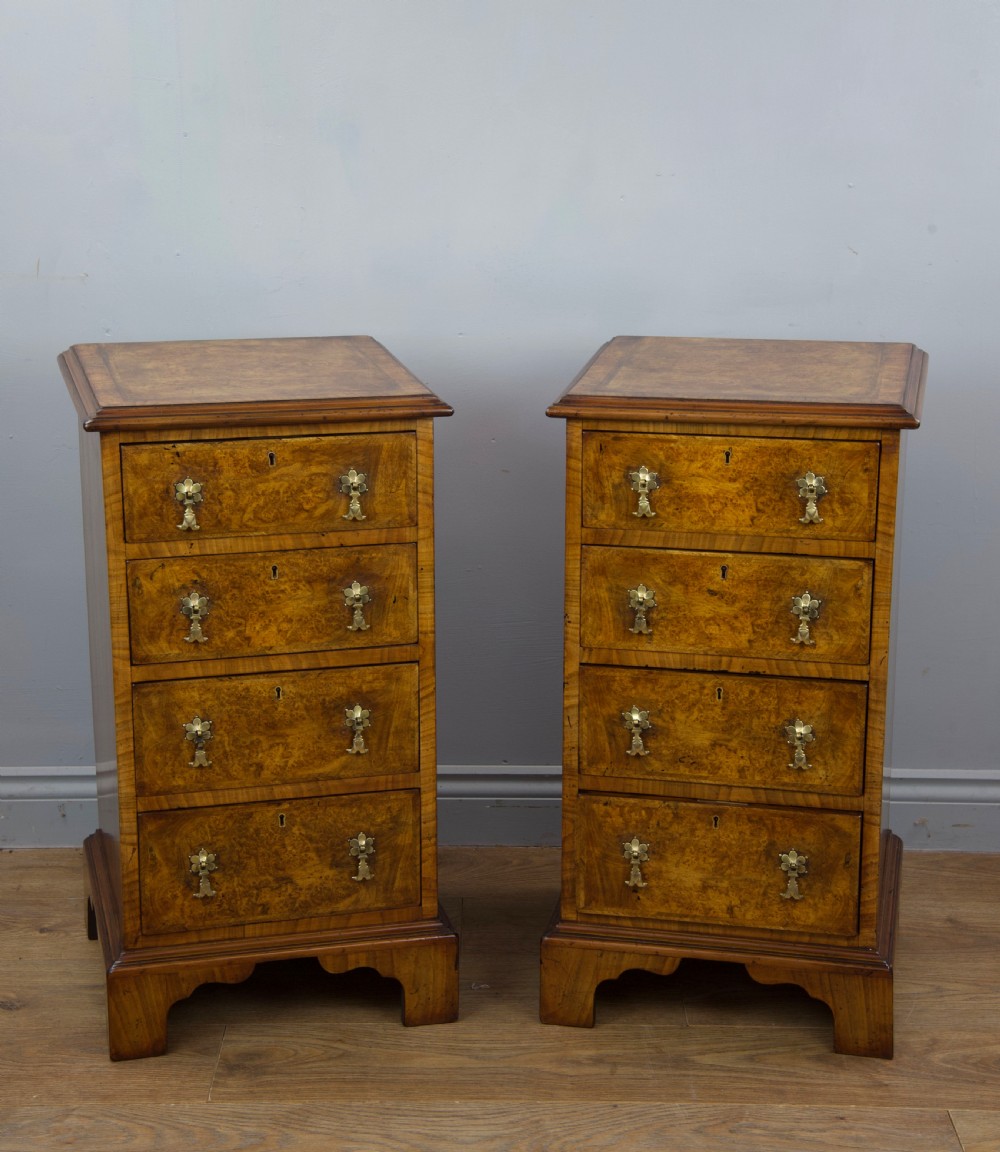 Antique pair of walnut bedside chests of drawers 