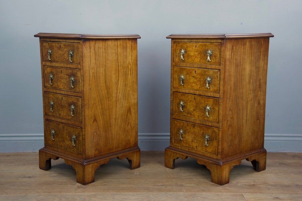 Antique pair of walnut bedside chests of drawers  View II