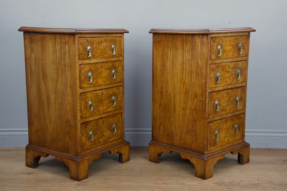 Antique pair of walnut bedside chests of drawers  View III