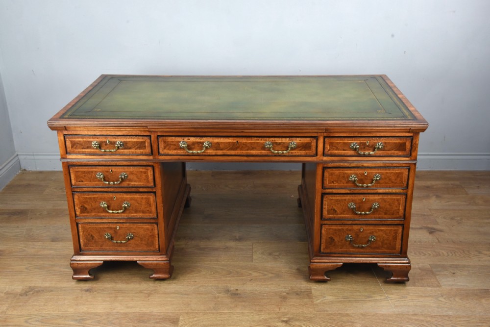 Victorian burr walnut pedestal desk  View II