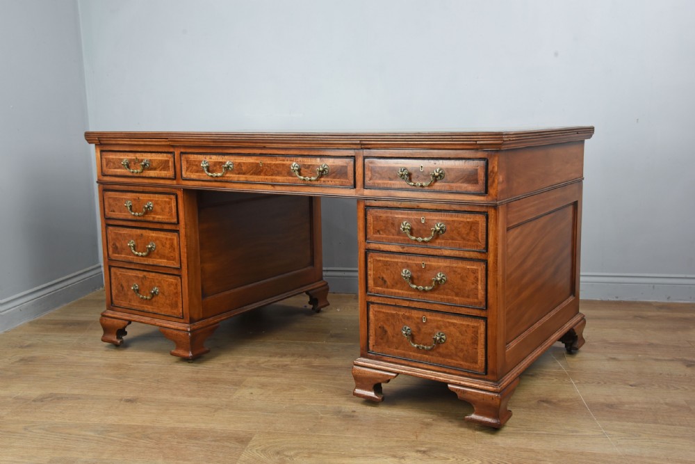 Victorian burr walnut pedestal desk  View III