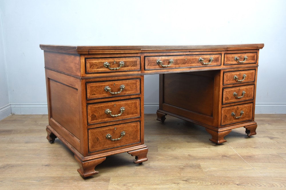 Victorian burr walnut pedestal desk  View IV
