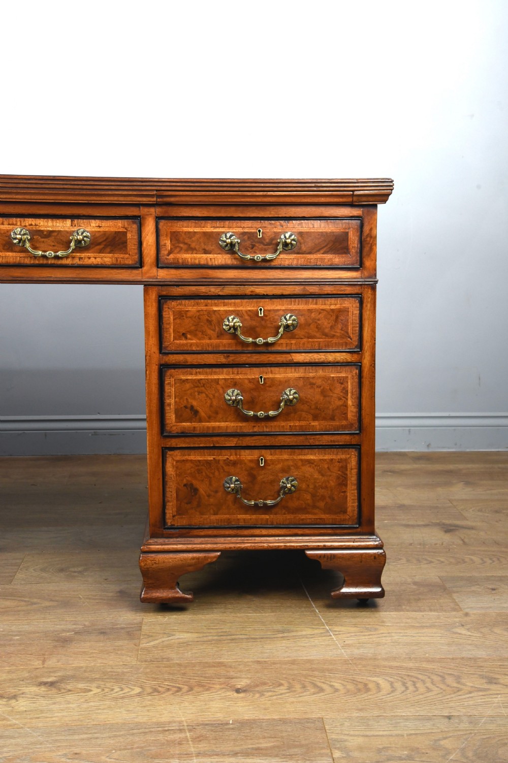 Victorian burr walnut pedestal desk  View V
