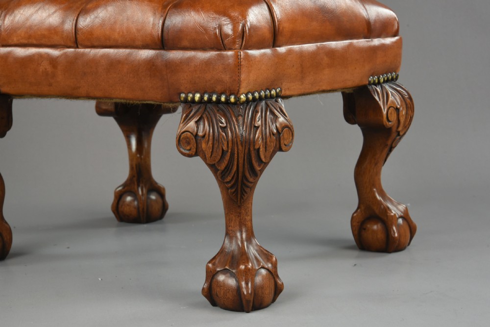 large Antique deep buttoned leather wing chair  View XII