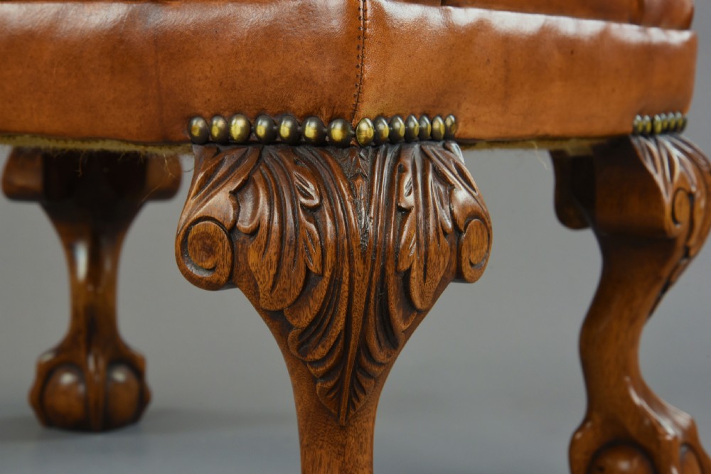 large Antique deep buttoned leather wing chair  View XIII