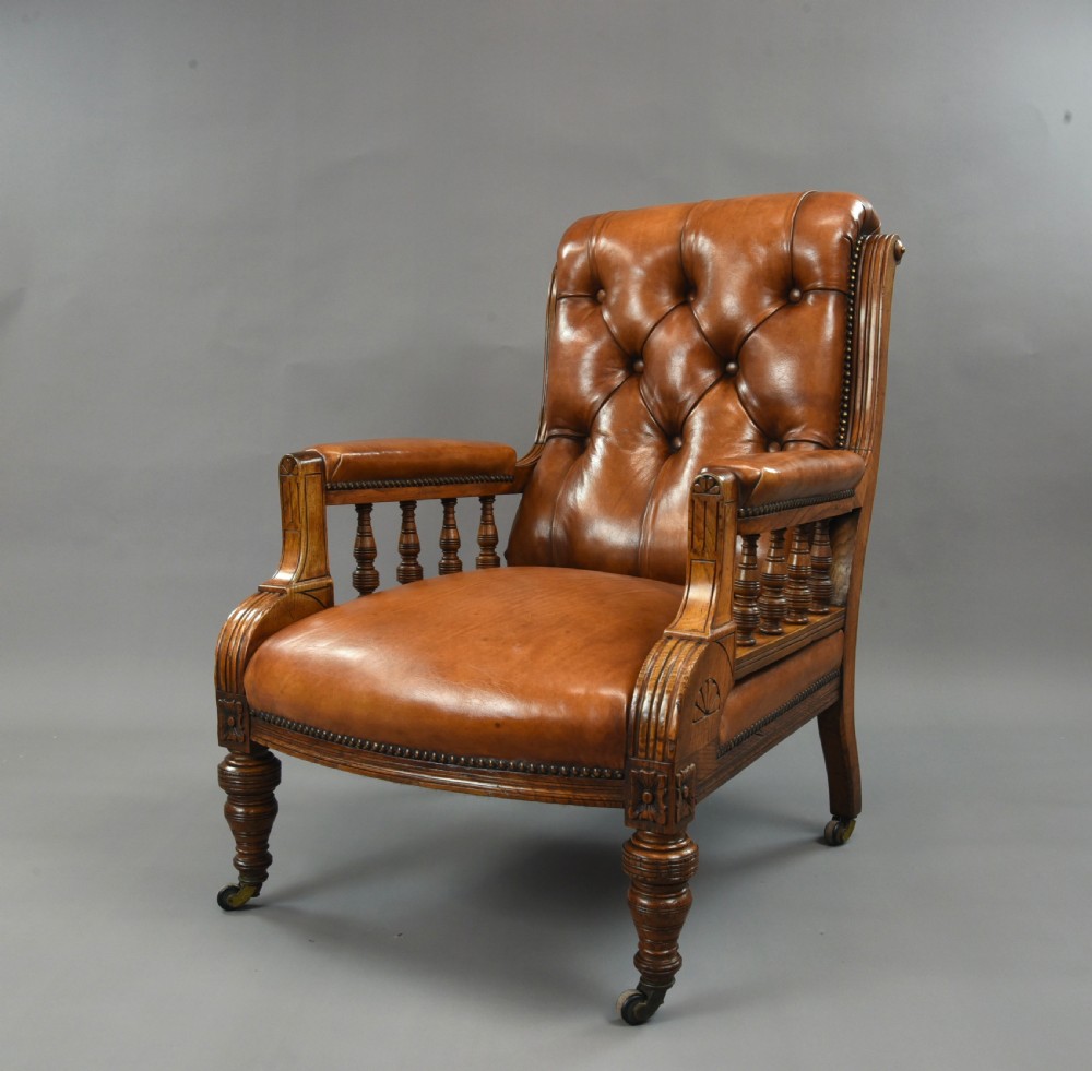 Antique victorian leather library chair 